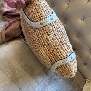 Woven Straw Tote with White Accents